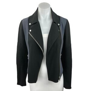 Aritzia Wilfred Montesson Black Blue Asymmetric Zip Moto Jacket Coat Blazer Sz 4
